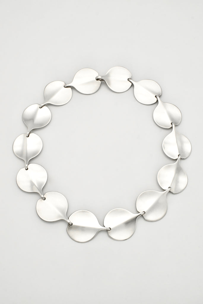 Vintage Hans Hansen Sterling Silver Modernist Round Leaf Link Necklace