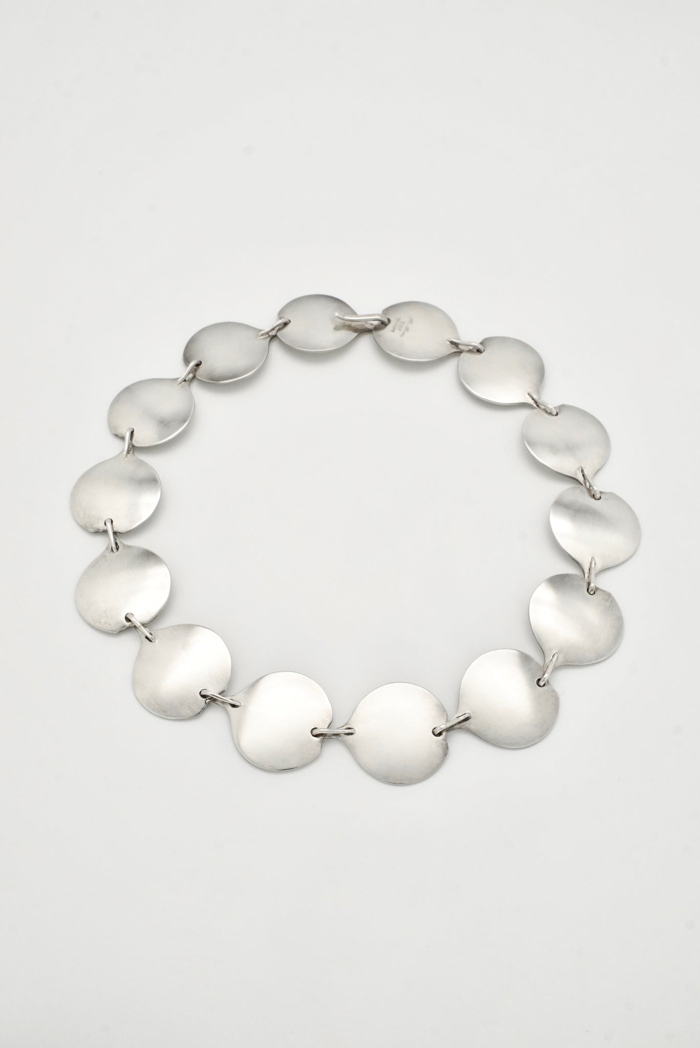 Vintage Hans Hansen Sterling Silver Modernist Round Leaf Link Necklace