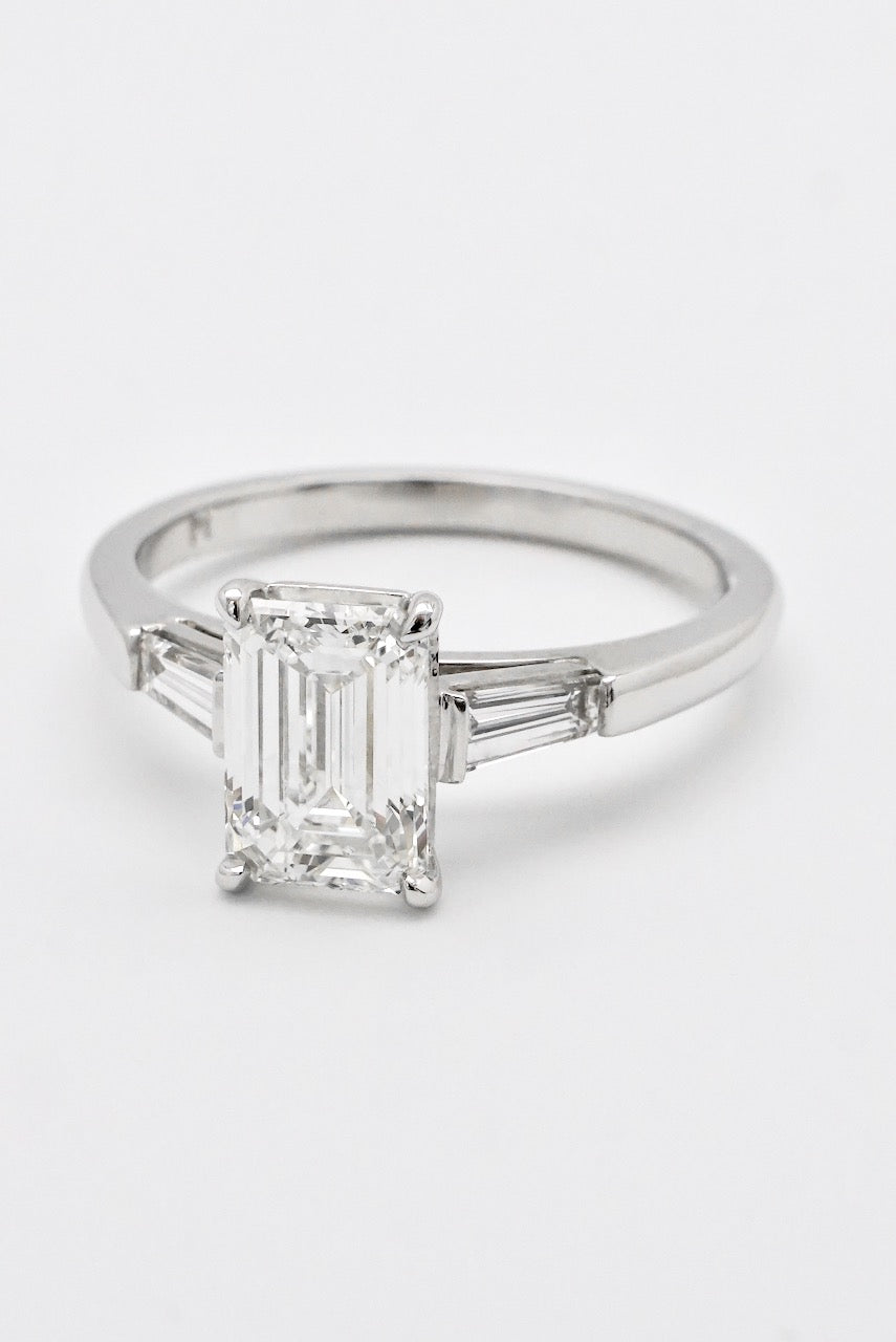 Platinum Emerald Cut Diamond Solitaire Ring