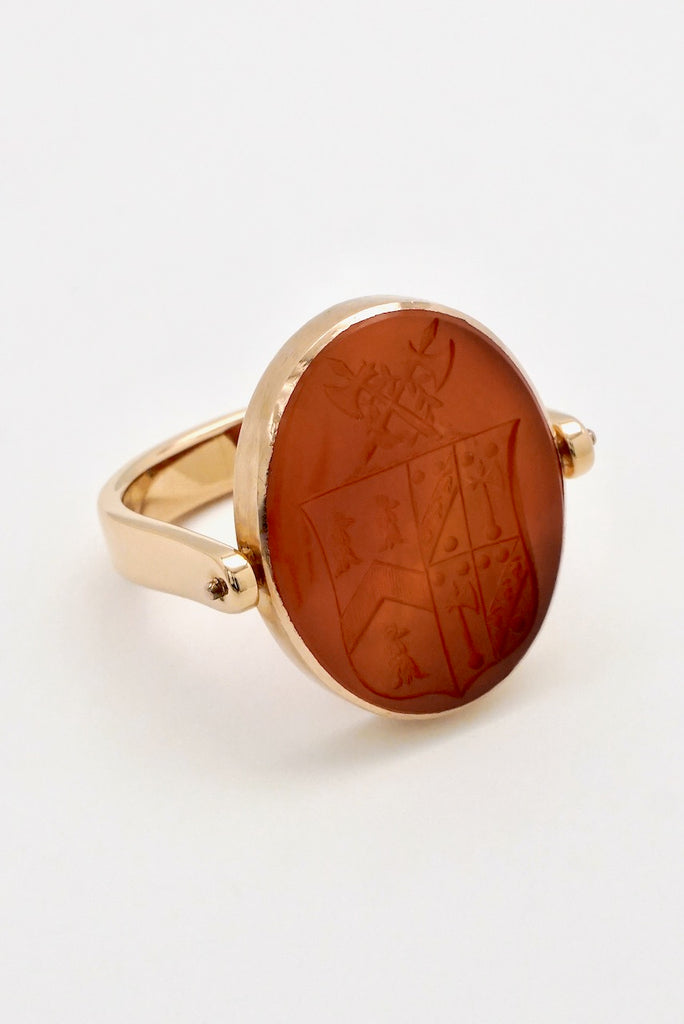 14k Gold Georgian Carnelian Amorial Intaglio Spinner Seal Ring