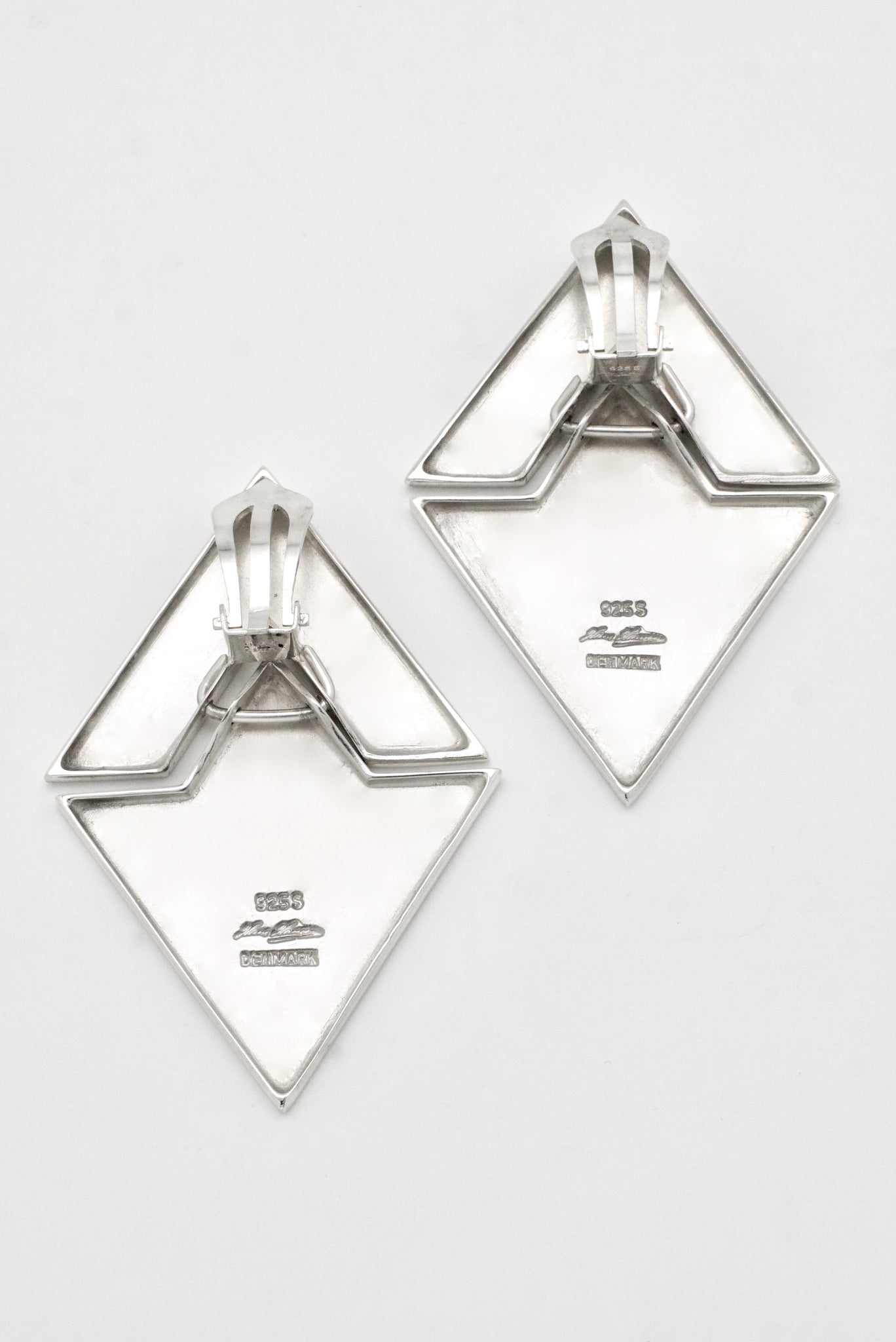 Vintage Hans Hansen Sterling Silver Hinged Lozenge Clip Earrings 1980s