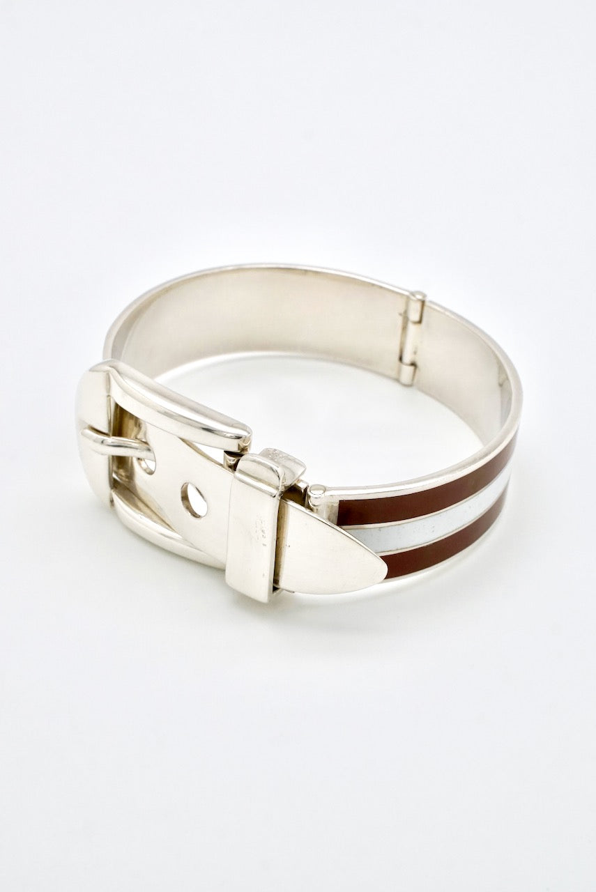 Vintage Gucci Sterling Silver Enamel Belt Bracelet 1960s