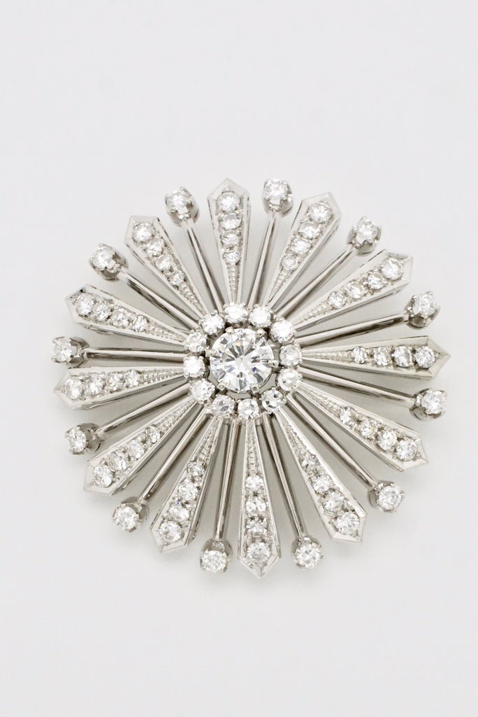 Vintage 18k White Gold Diamond Star Brooch 1960s