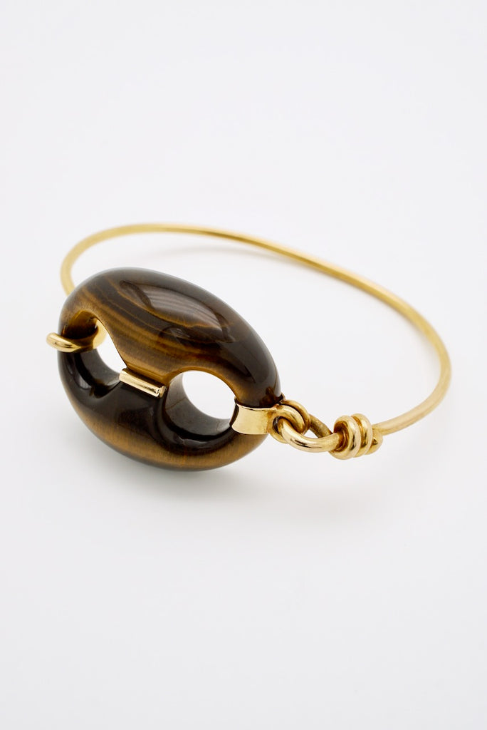 Vintage Gucci 18k Gold Tigers Eye Mariners Link Bangle 1970s