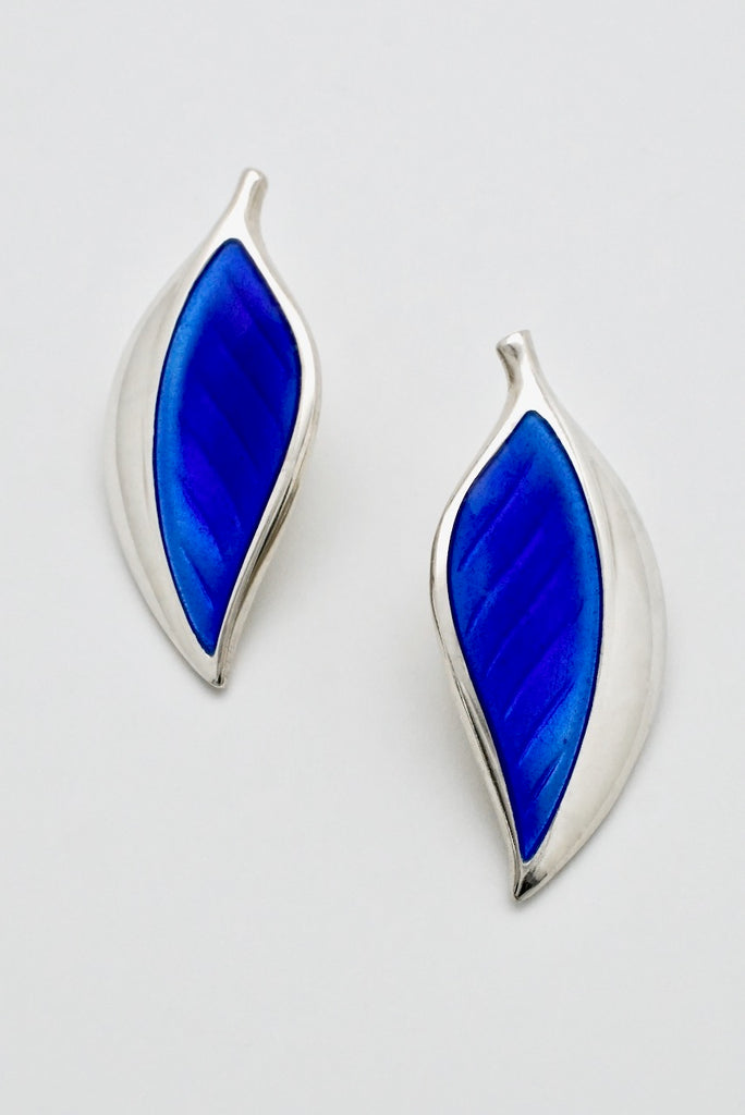 Vintage David Andersen Sterling Silver Enamel Leaf Clip Earrings 1960s