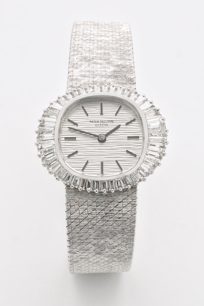 Vintage Patek Philippe 18k White Gold Diamond Wrist Watch 1970s