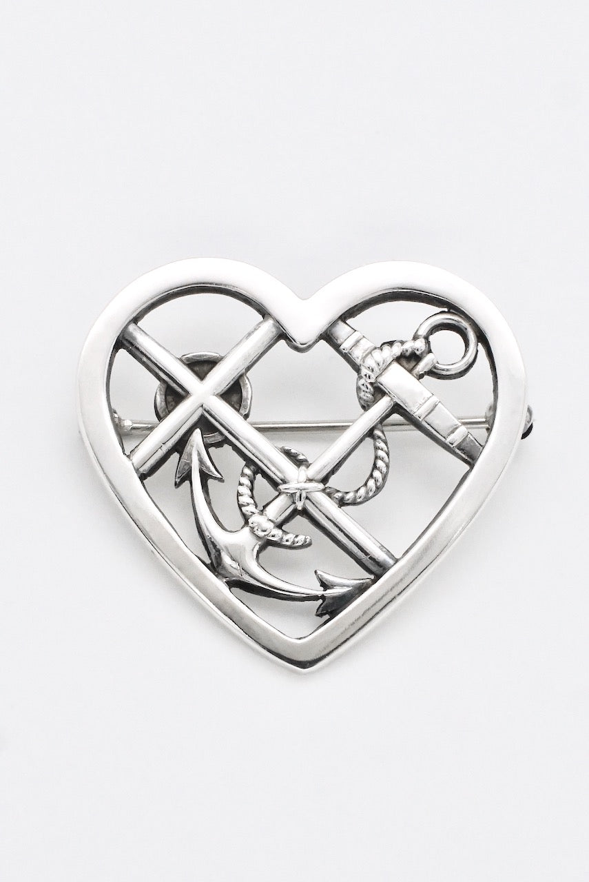 Vintage Georg Jensen Sterling Silver Heart Brooch - Design 296 Vilhelm Albertus