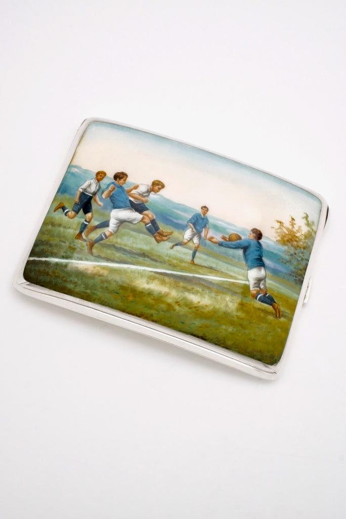 Vintage Continental Silver Enamel Sporting Football Case Box 1920s