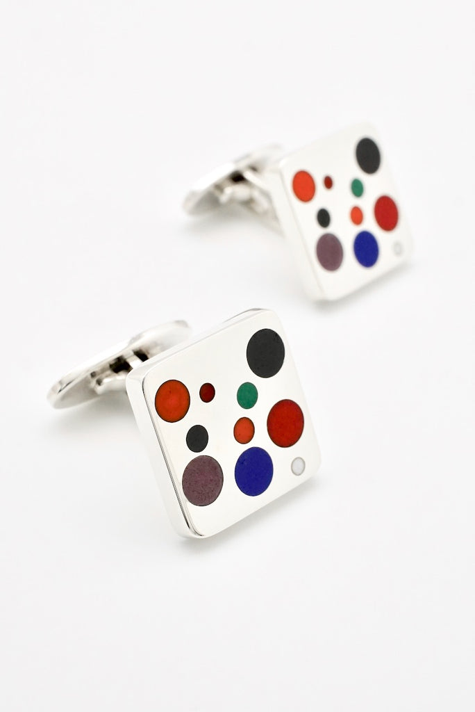 Vintage Georg Jensen Sterling Silver Enamel Domino Cufflinks - design 93A