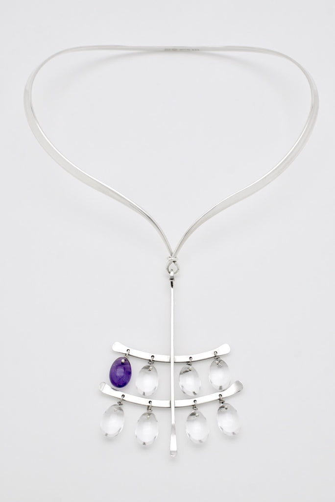 Vintage Georg Jensen Sterling Silver Amethyst Quartz Pendant Necklace - Design 135 169 Torun