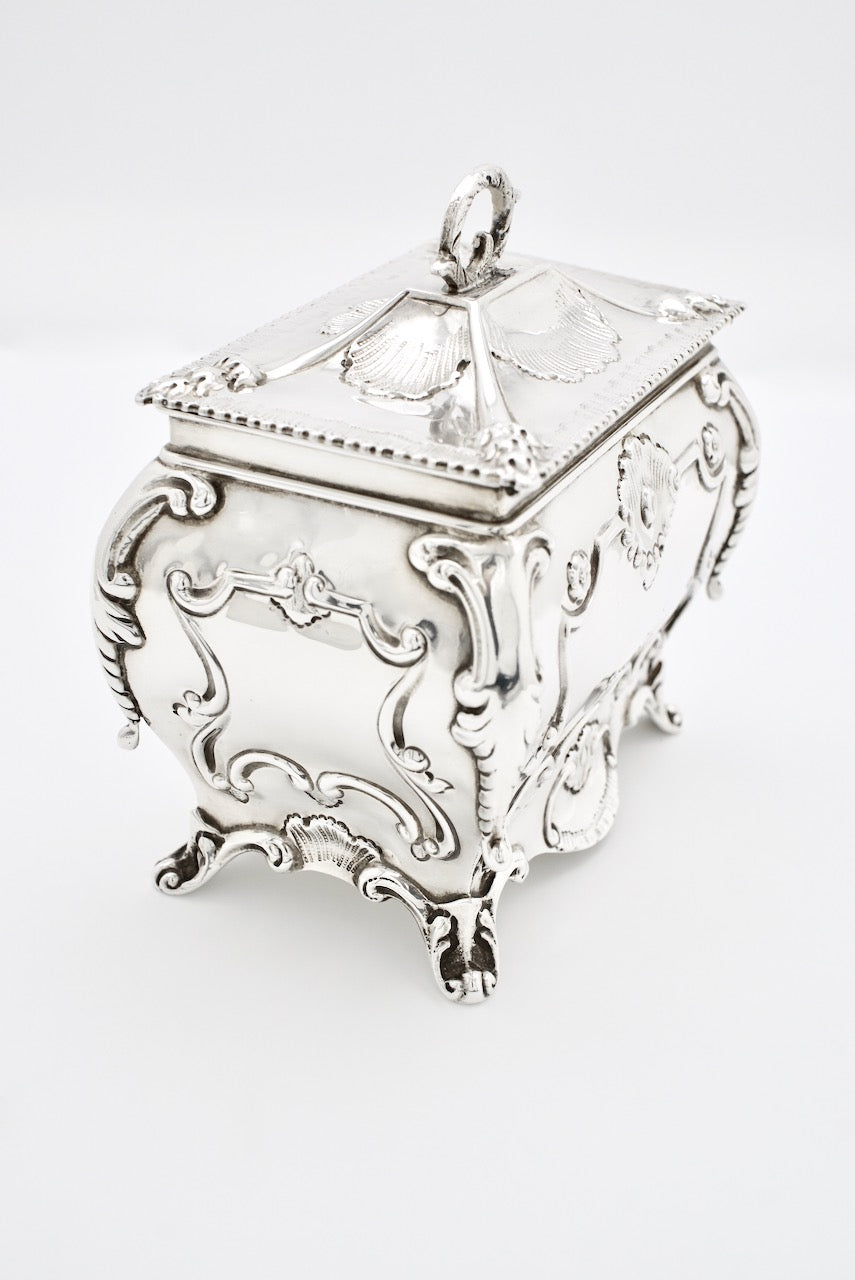 Antique Edwardian Sterling Silver Bombe Shaped Box Tea Caddy 1908 England