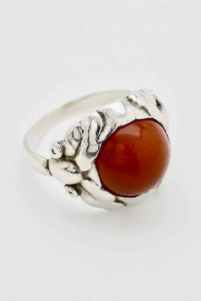 Vintage Georg Jensen Sterling Silver Carnelian Ring - design 11A 1940s