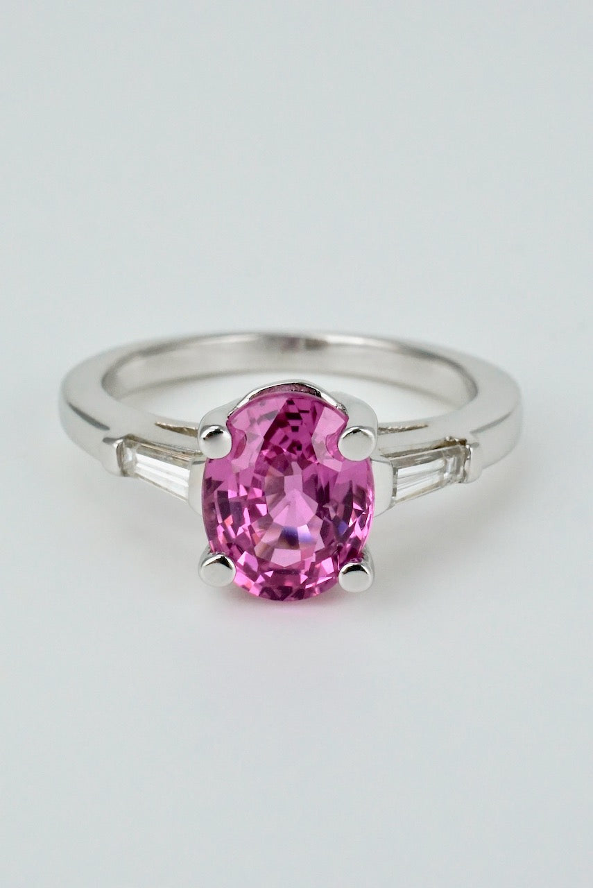 Vintage 18k White Gold Pink Sapphire Ring