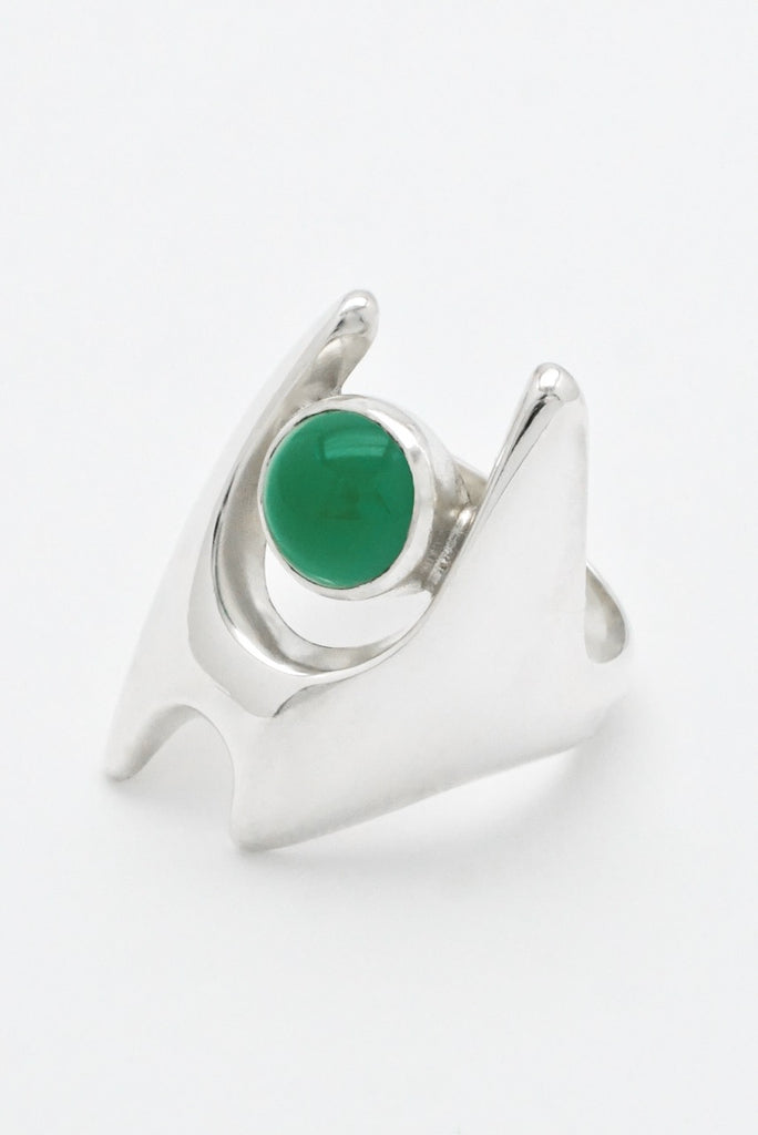 Vintage Georg Jensen Sterling Silver Green Agate Ring - design 139 Henning Koppel