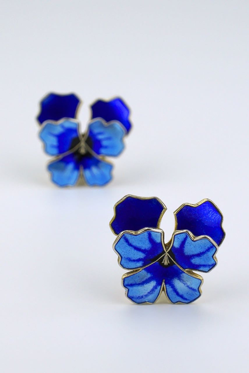 David Andersen blue enamel flower earrings
