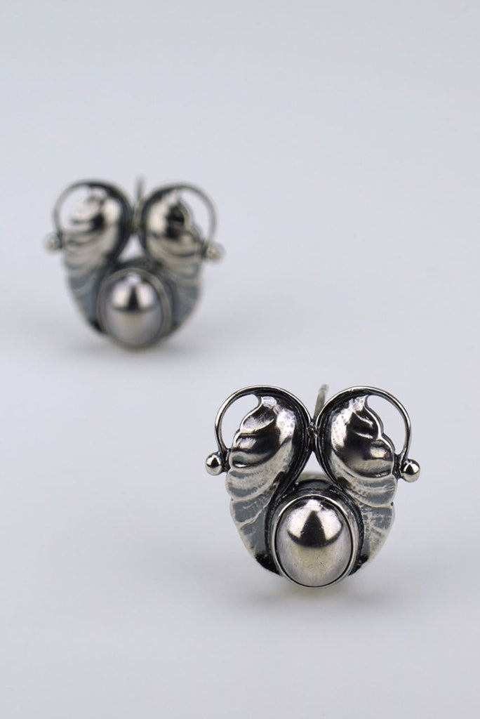 Vintage Georg Jensen Silver Double Leaf Earrings