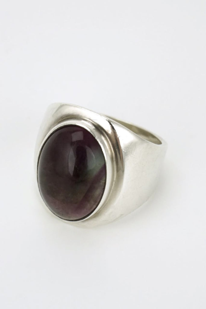 Modernist silver oval fluorite ring 1970s