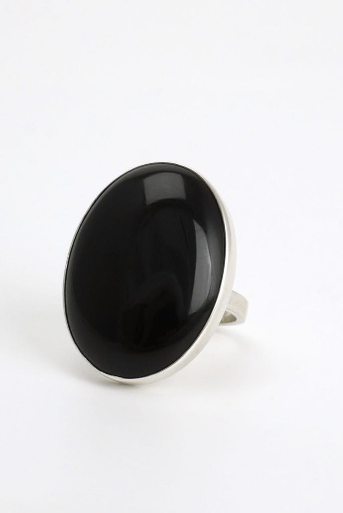 Vintage Danish silver oval onyx ring 1970s