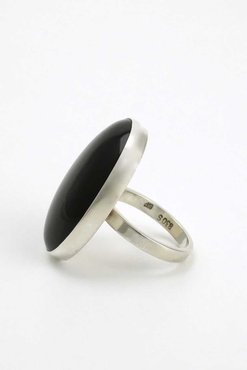 Vintage Danish silver oval onyx ring 1970s