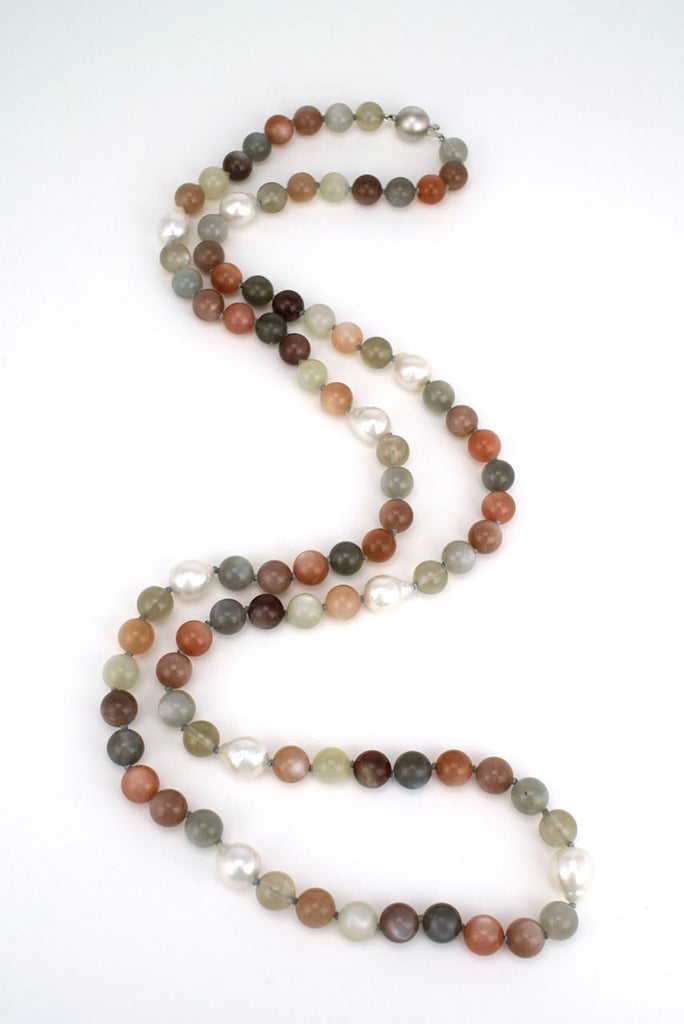 Pink Beryl Bead and Pearl Long Necklace