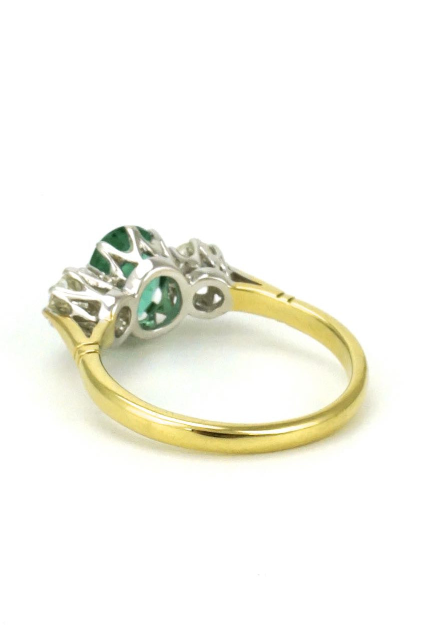 18k yellow gold emerald and diamond ring - 1950s