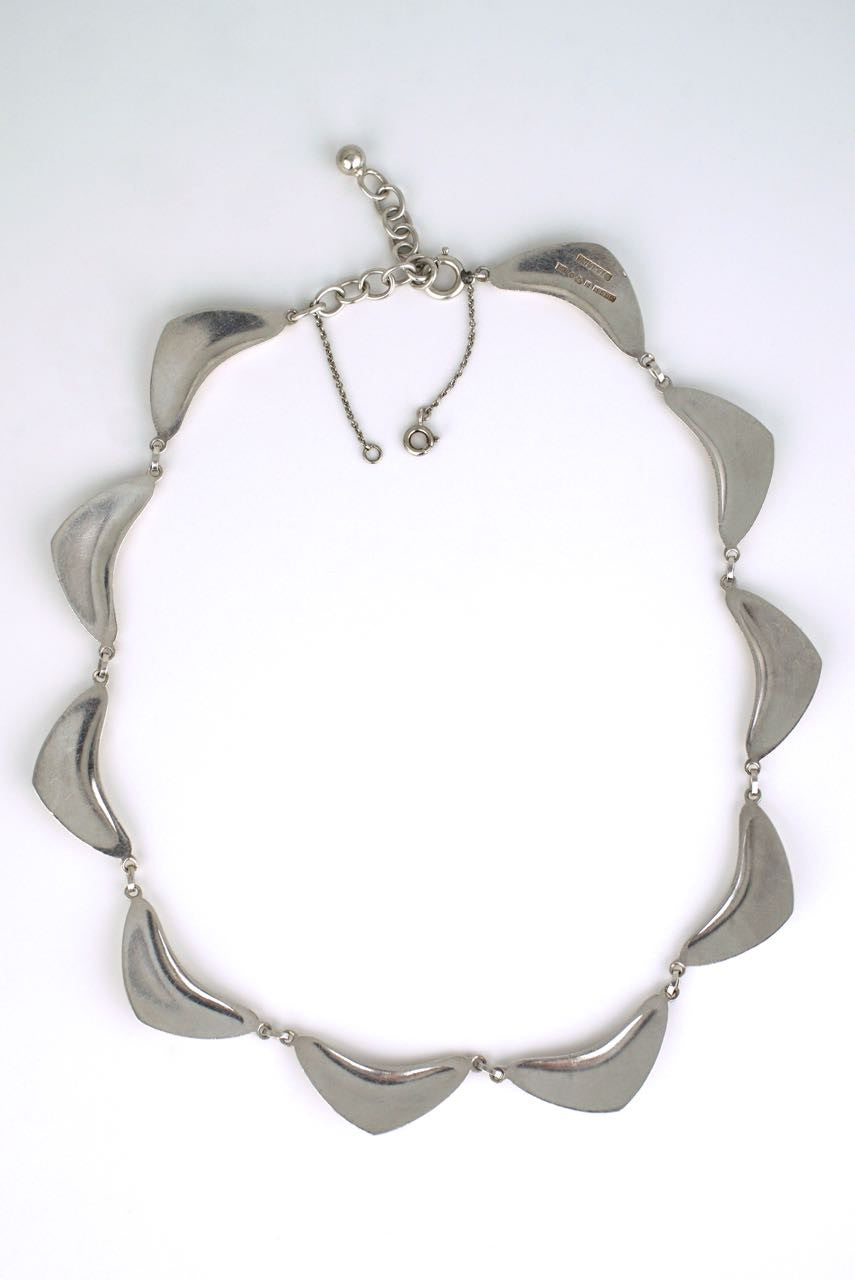Vintage Swedish Silver and Garnet Boomerang Necklace 1960s