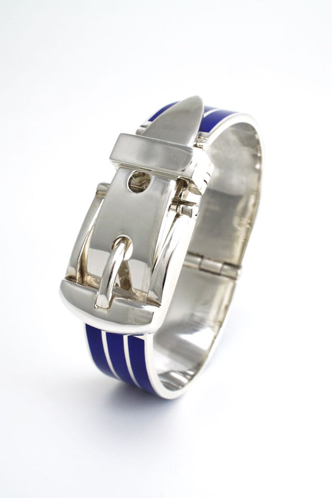 Italian solid silver and blue enamel belt bracelet 1960s