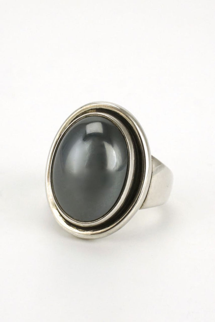 Vintage Georg Jensen Silver and Hematite Ring - Design 46A Harald Nielsen