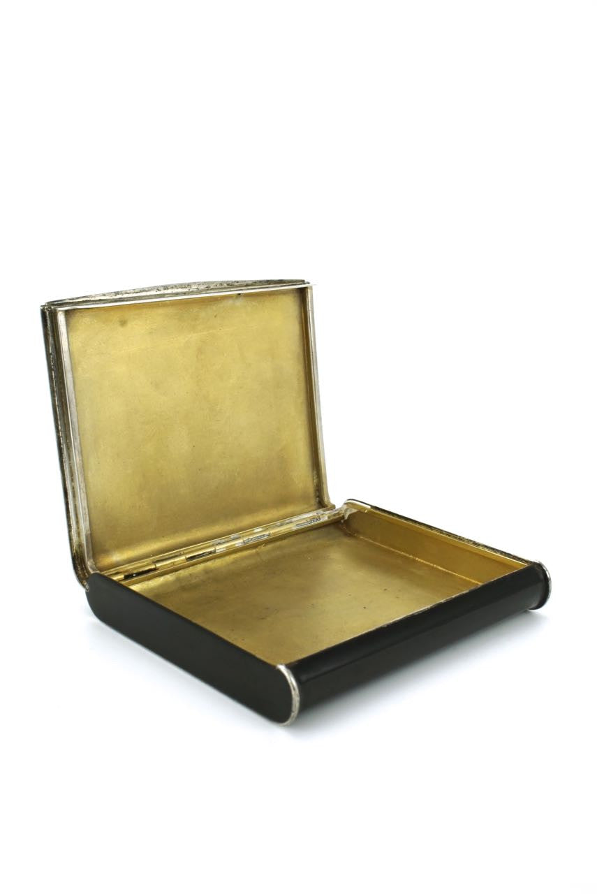 Alfred Dunhill silver and black enamel Art Deco box 1930s