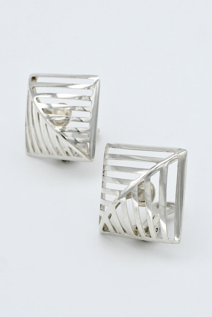 Vintage Georg Jensen Sterling Silver square grille clip earrings - design 389 Nanna Ditzel