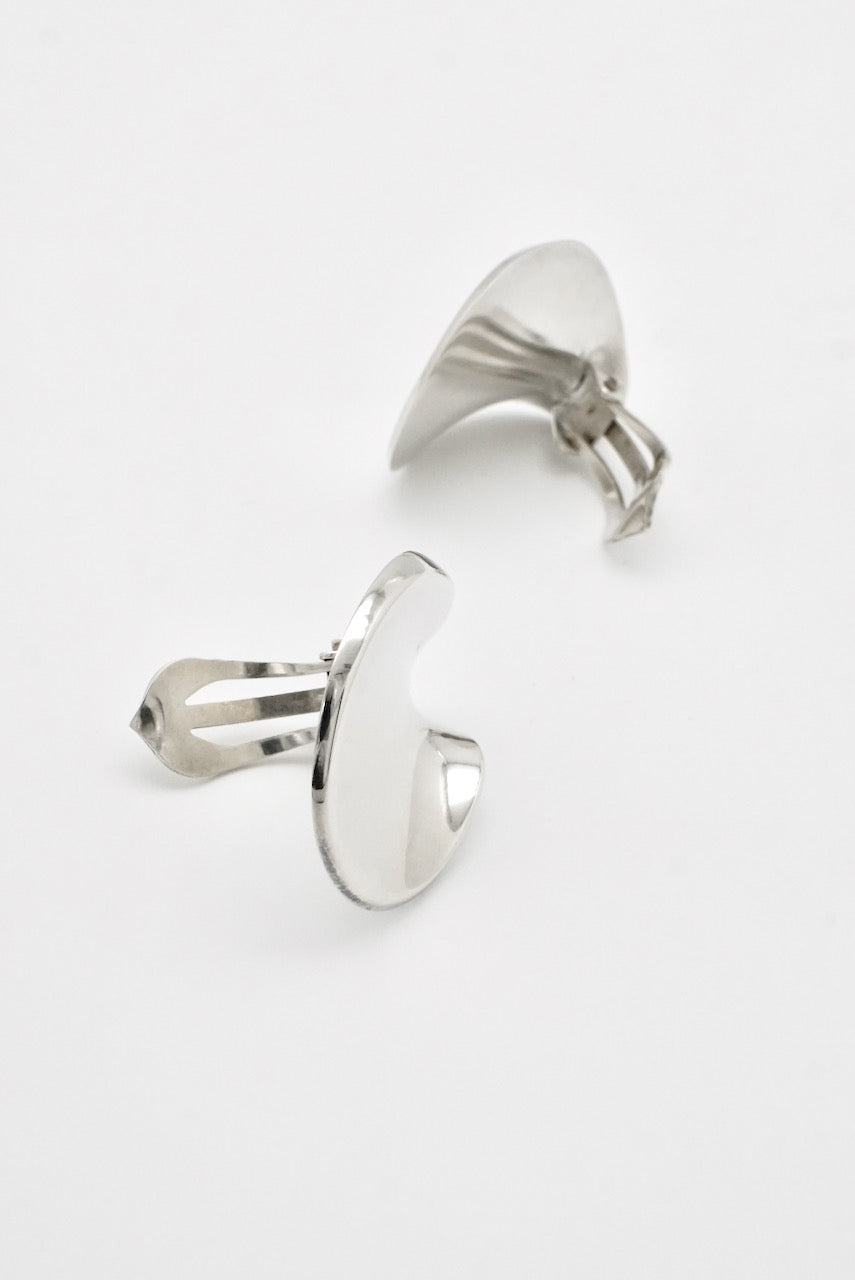 Vintage Georg Jensen Sterling Silver Petal Clip Earrings - design Hans Hansen