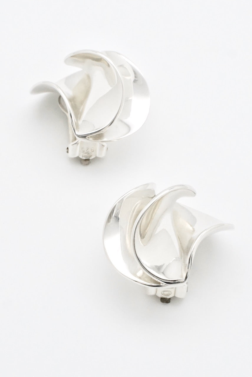 Vintage Georg Jensen Sterling Silver Ruffle Clip Earrings - design 367 Hans Hansen
