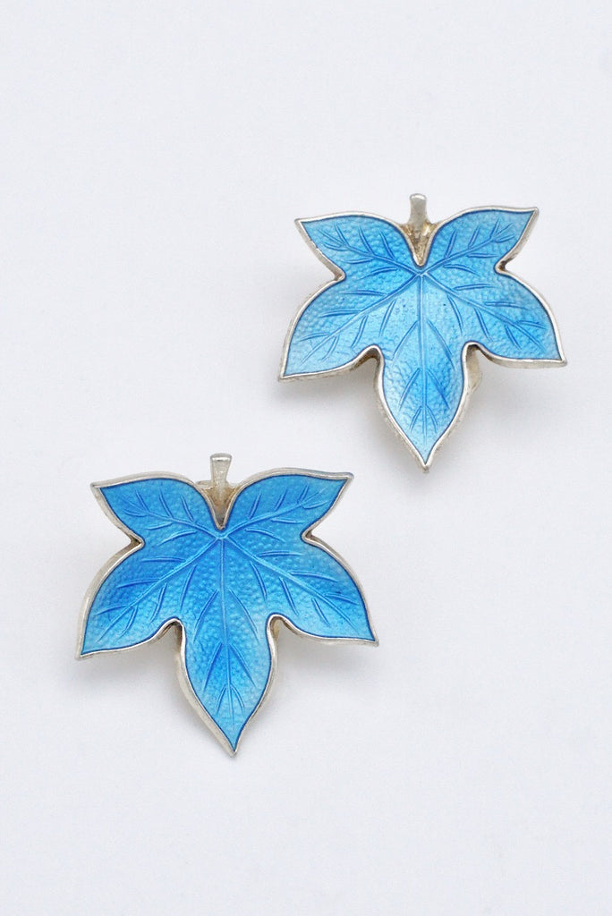 Pair of Vintage Sterling Silver Gilt Enamel Maple Leaf Clip Earrings Denmark 1960s