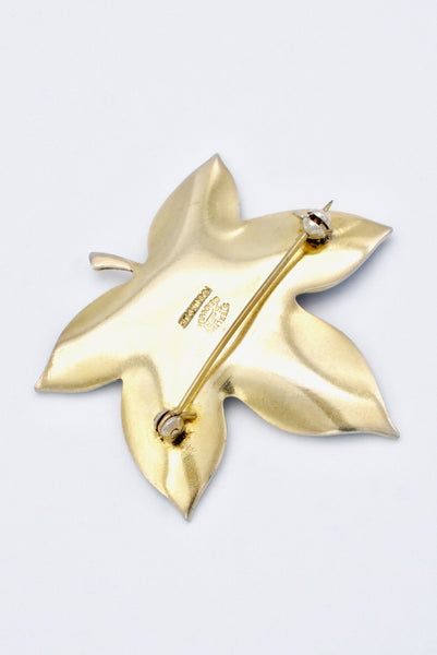 Broche Ancienne Vintage - Design Feuille D'érable En Bronze - Occasion Bon état