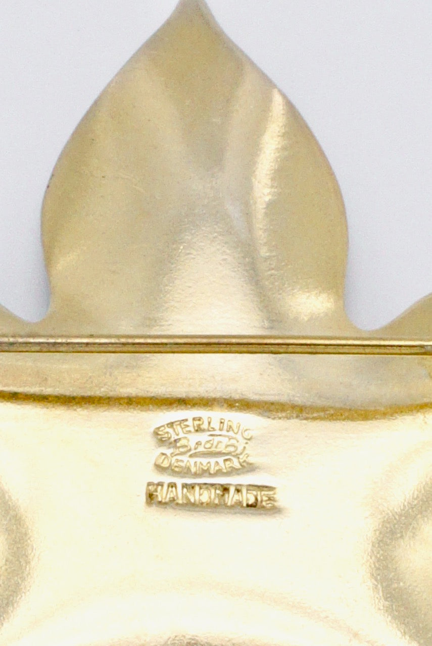 Vintage Sterling Silver Gilt Enamel Maple Leaf Brooch Denmark 1960s