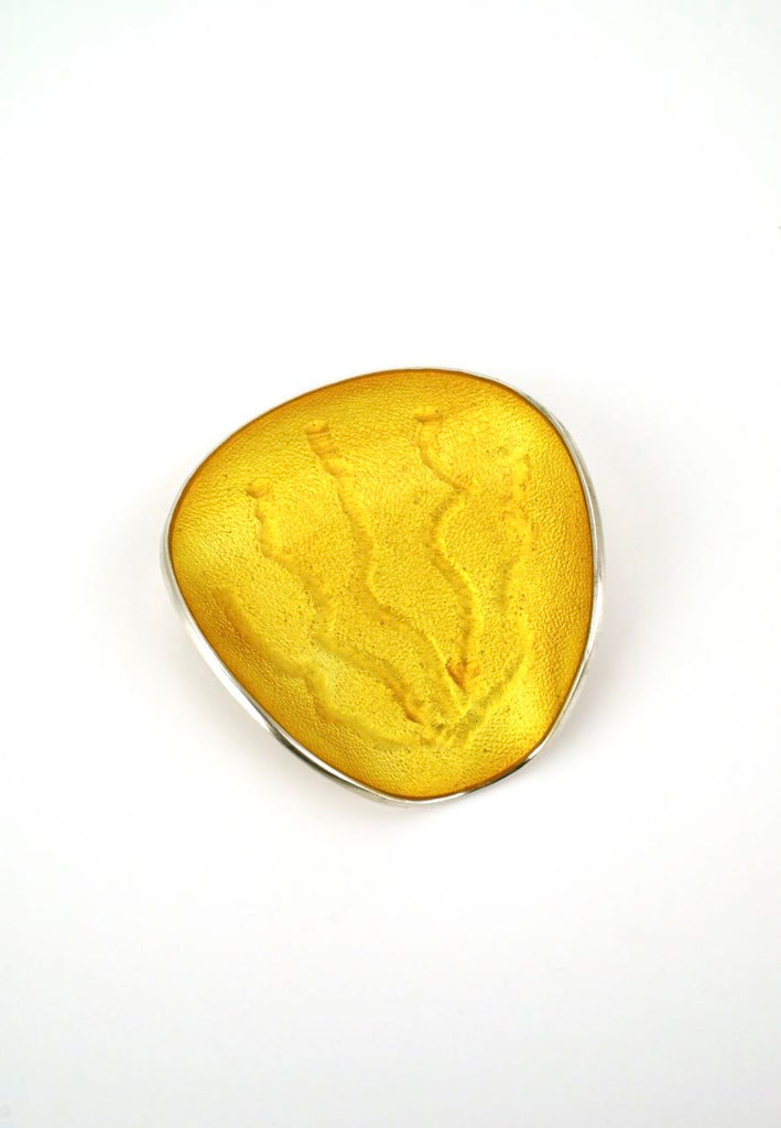 Norwegian silver and yellow enamel modernist brooch Einar Modahl 1960s