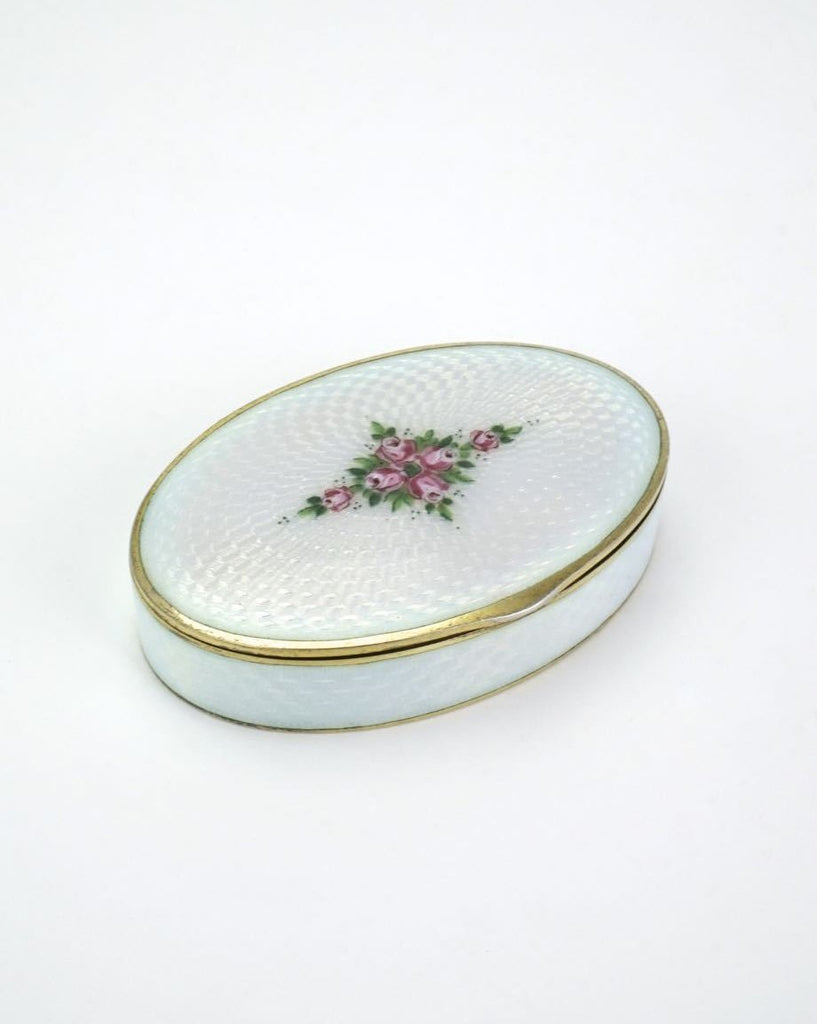 Antique Marius Hammer silver opalescent enamel oval box 1920s