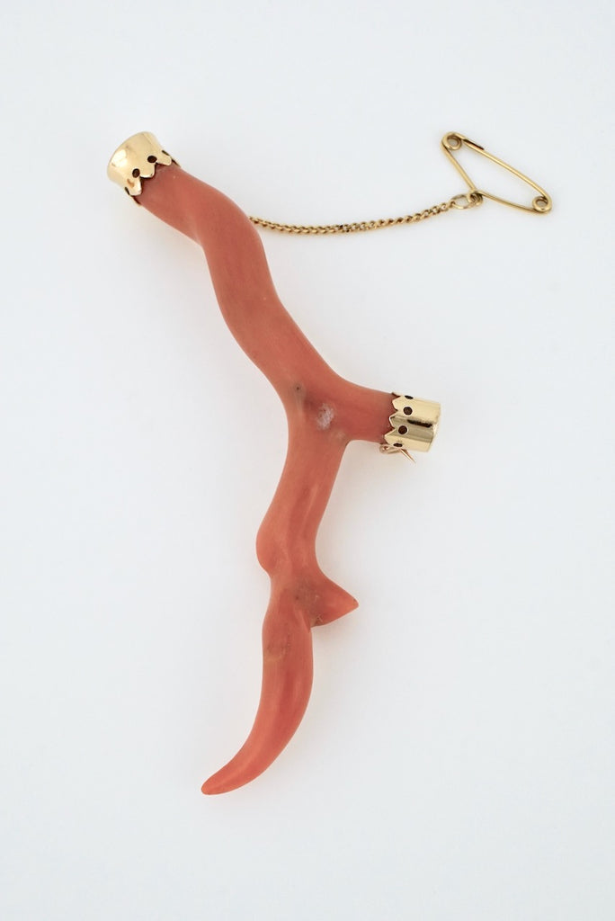 Antique 9k Yellow Gold and Coral Brooch