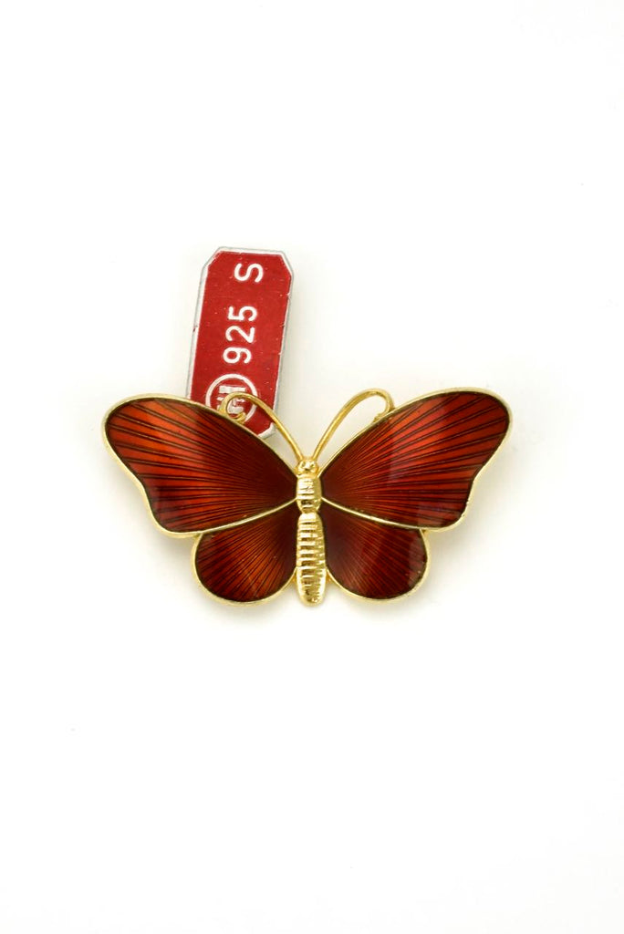 Vintage Norwegian red enamel butterfly brooch 1950s