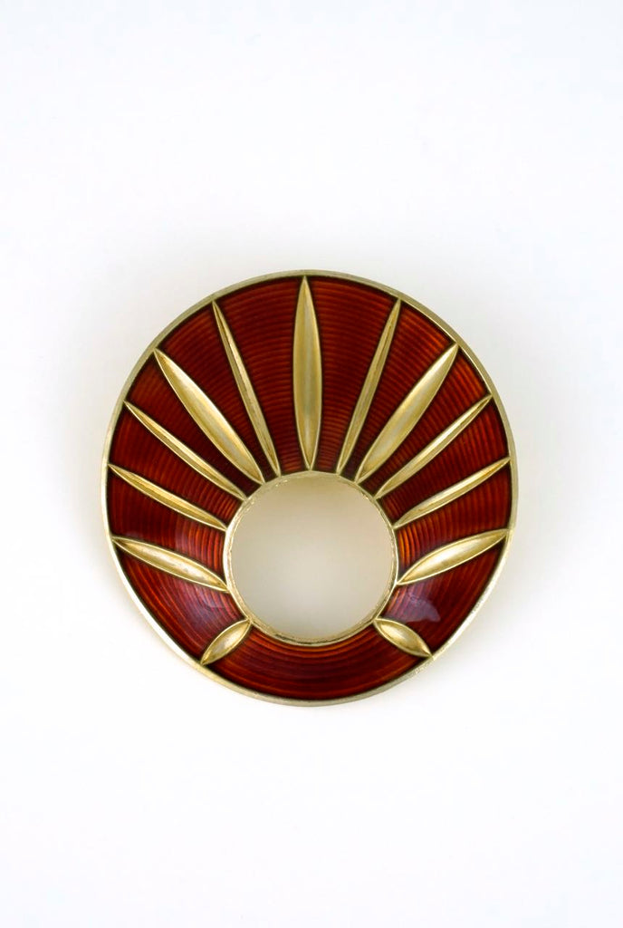 Norwegian burnt orange and gold wash enamel brooch 1950s