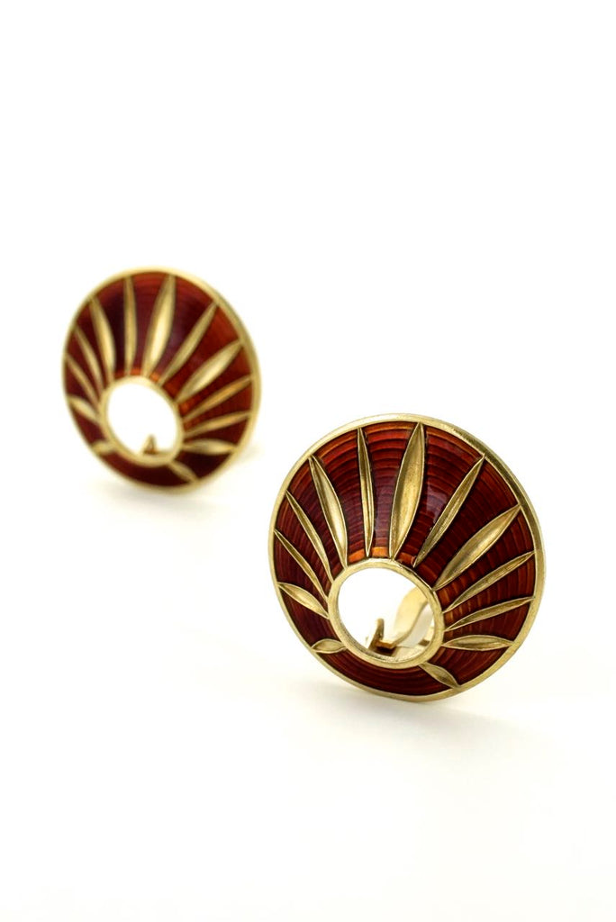 Norwegian silver and orange enamel clip earrings 1950s