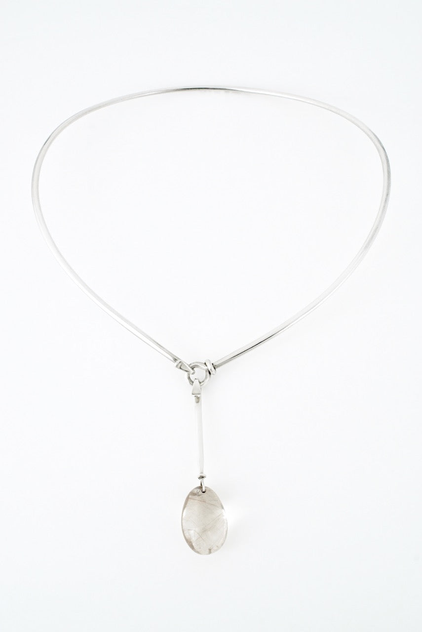 Vintage Georg Jensen Rutilated Quartz Pendant Necklace Neck Ring - Torun design 174 and 128