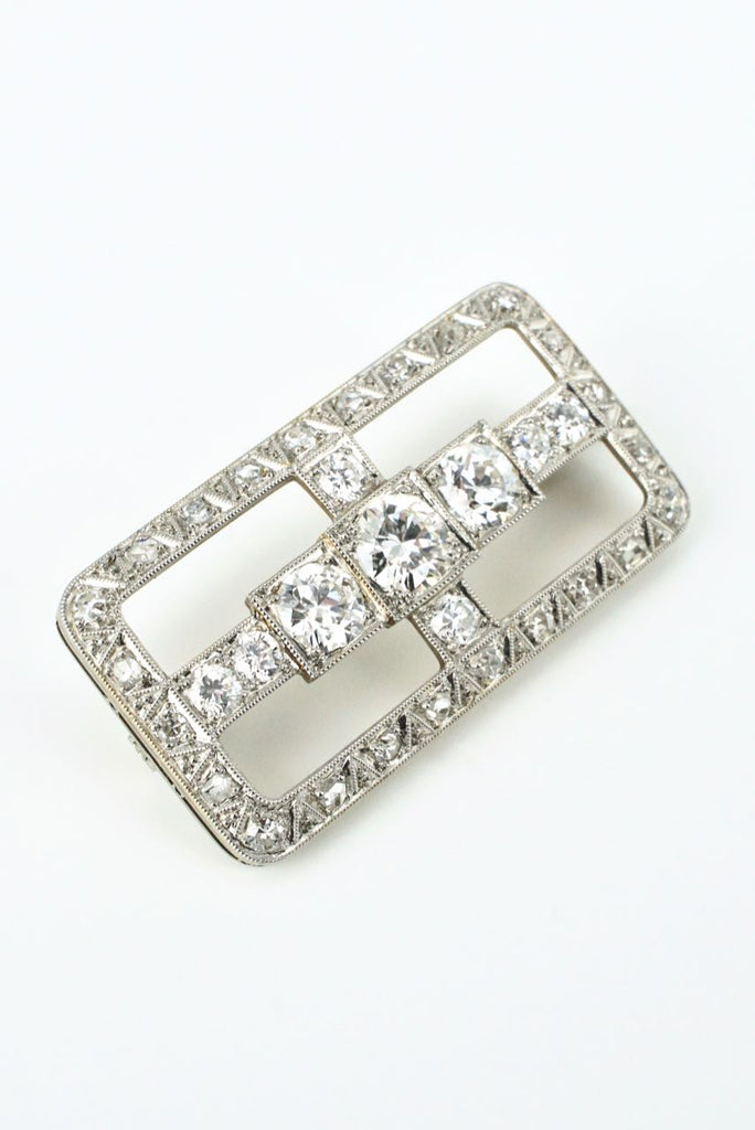 Antique Art Deco Platinum and 18 Karat White Gold Diamond Brooch Pin 1920s