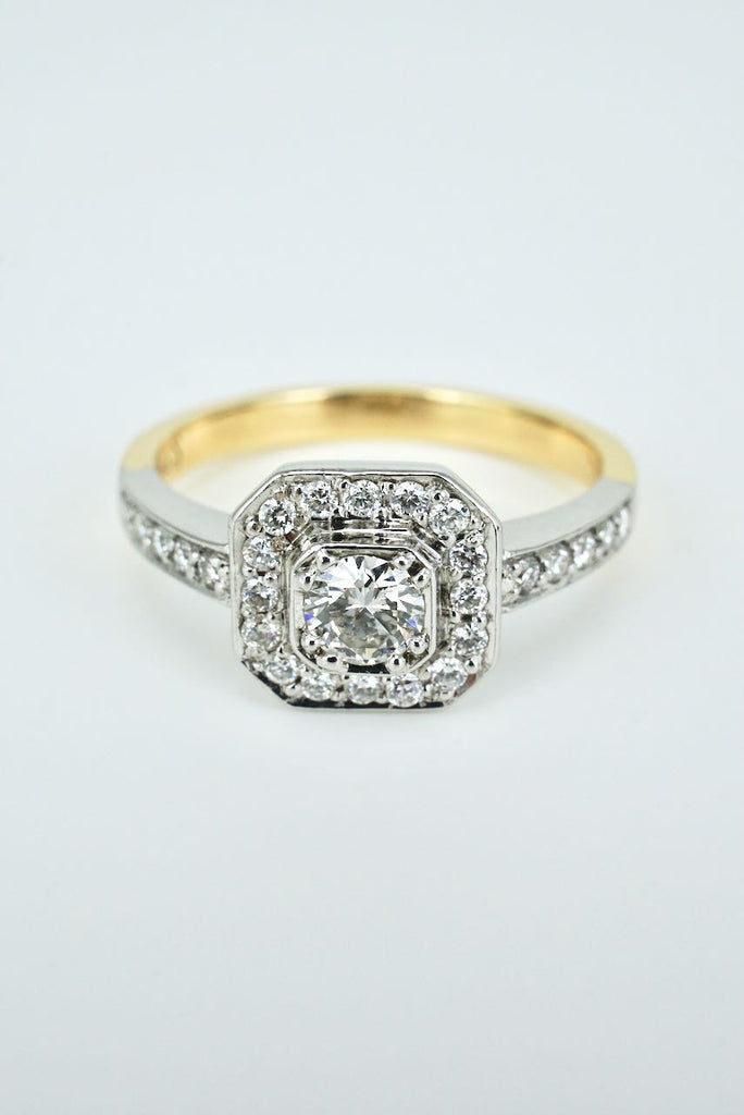 18k White and Yellow Gold Diamond Art Deco Style Ring