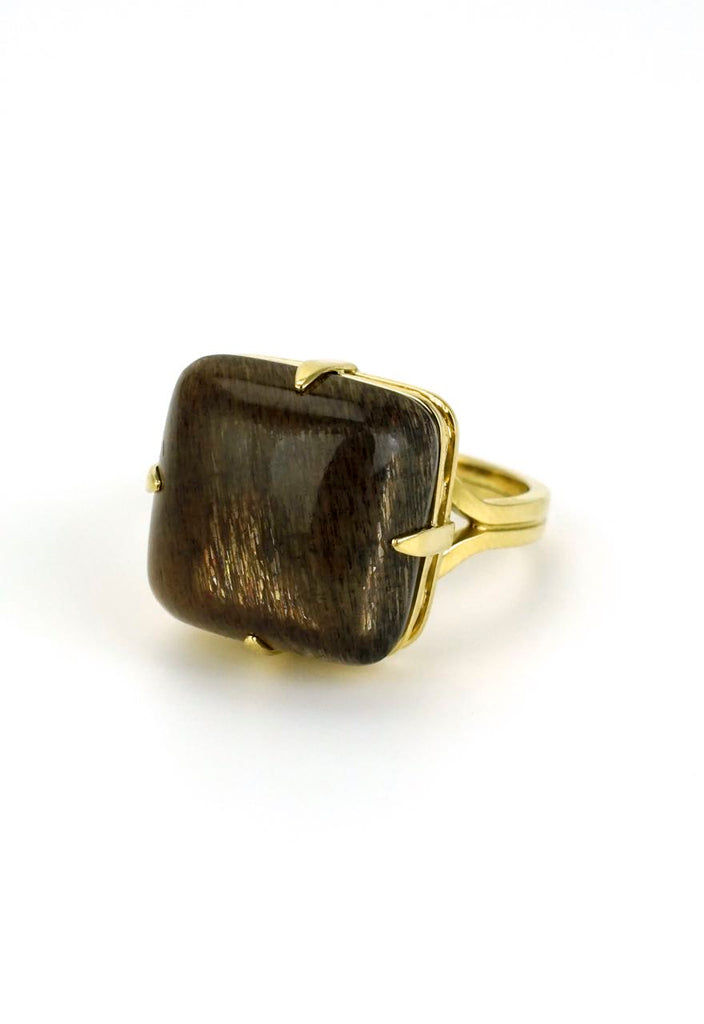 18k yellow gold square sunstone ring