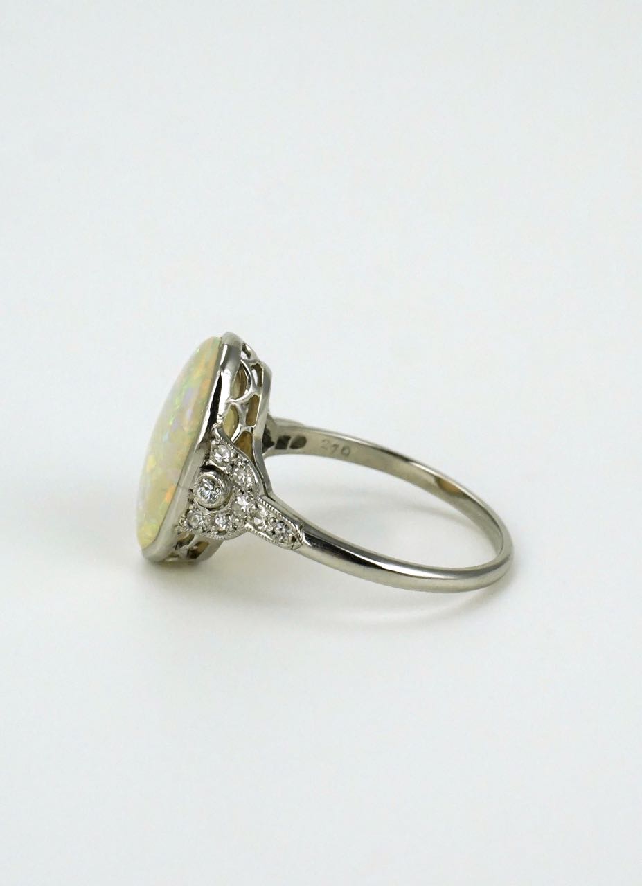 Antique Art Deco Platinum Opal and Diamond Ring 1930s