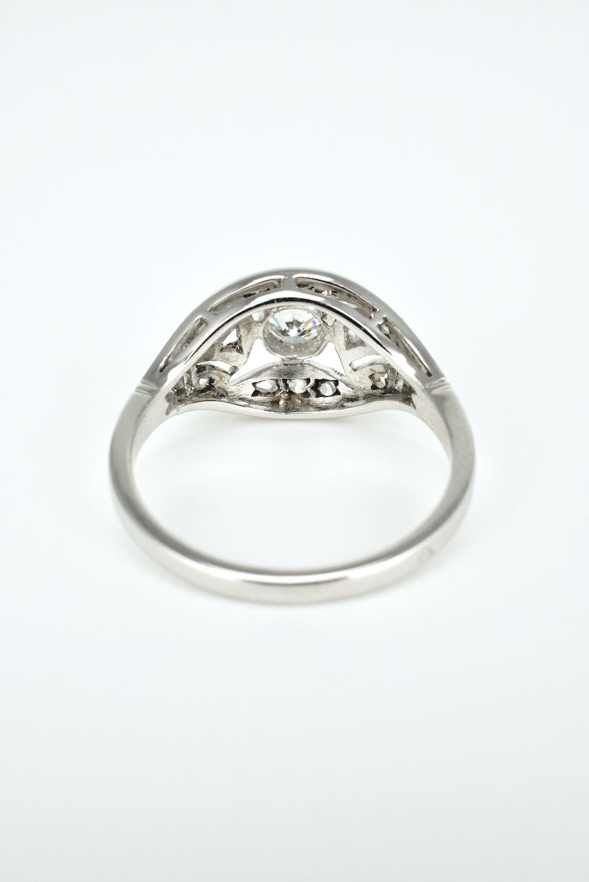 Antique Diamond and 18k White Gold Domed Plaque Ring 1920s