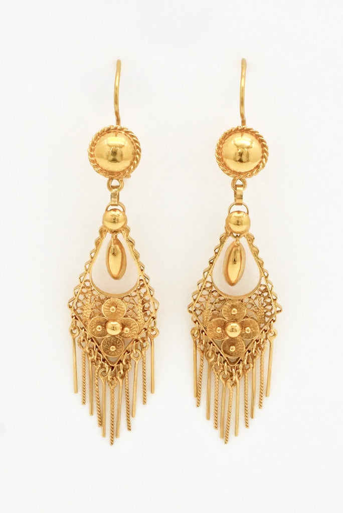 Antique 15k Yellow Gold Filigree Drop Fringe Earrings