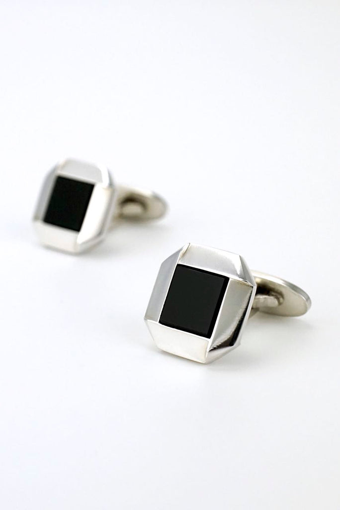 Vintage Georg Jensen Silver Onyx Octagonal Cufflinks - Design 202 Alan Schraff