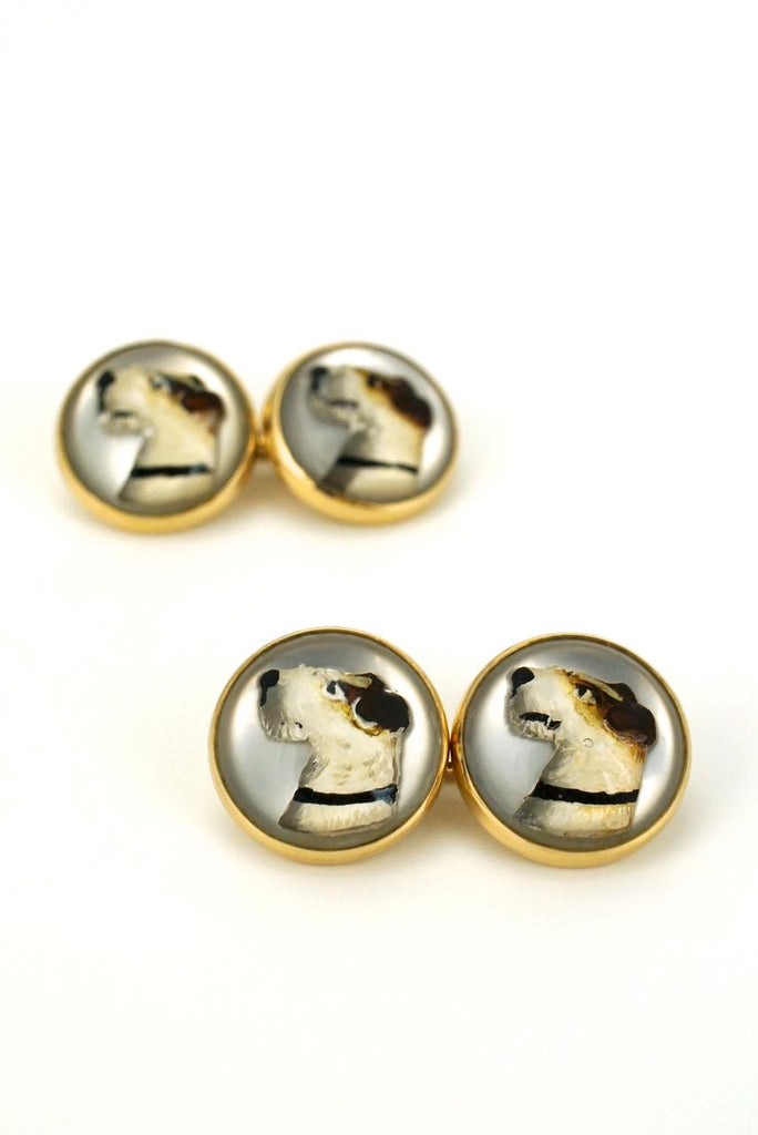 Antique 14k Yellow Gold Essex Crystal Terrier Cufflinks